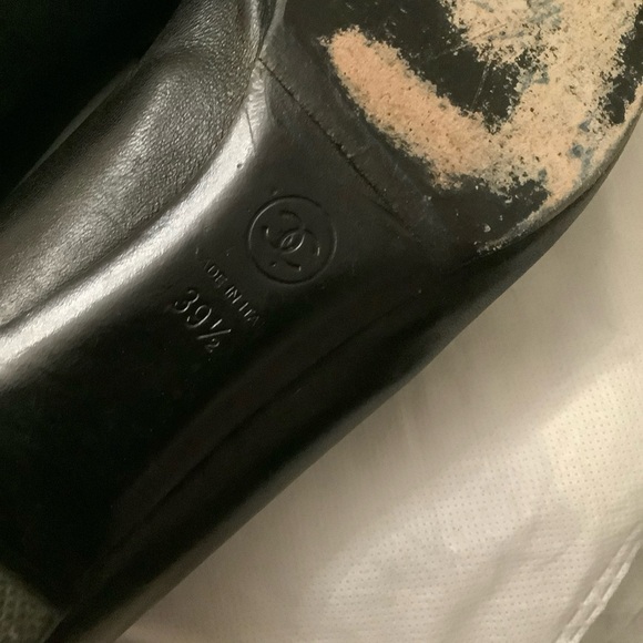 CHANEL Black Leather CC Logo Cap Toe Pumps Pointed Toe Low Heel Women’s 39.5 - Picture 11 of 14